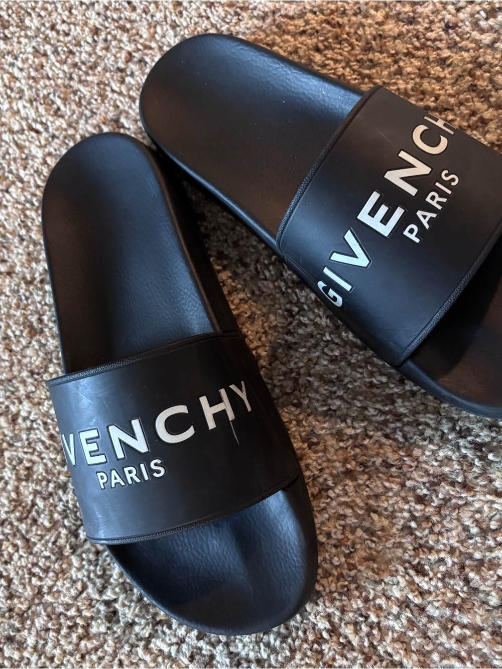 Givenchy Black Logo Slide Sandals with White Branding